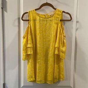 Michael Kors Bright Shimmery Yellow Cold Shoulder Blouse, Women’s Small